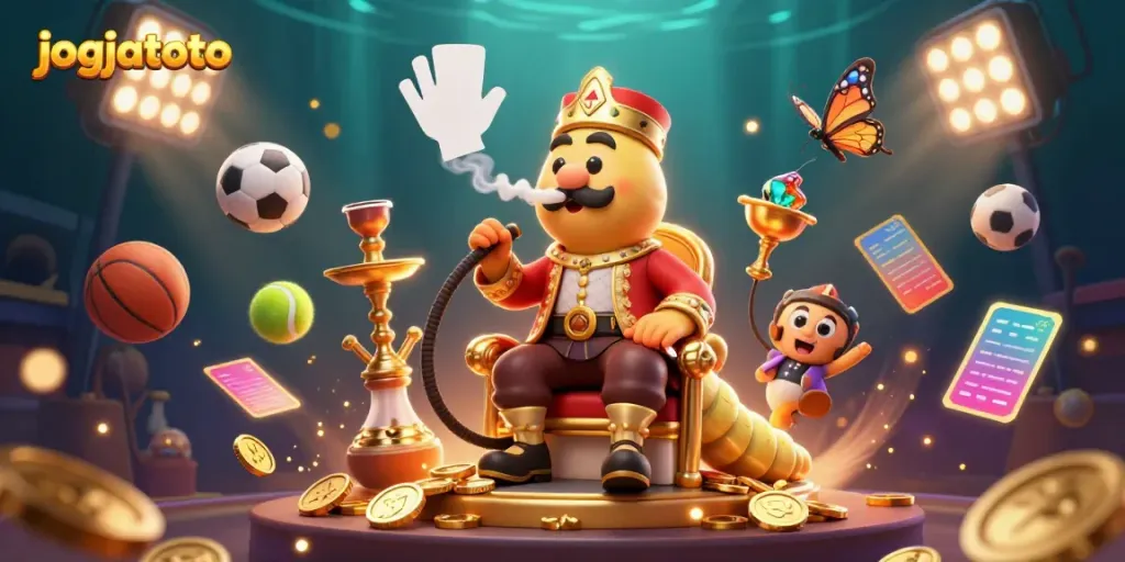 Experience the excitement of jogjatoto with a colorful 3D casino illustration showcasing thematic gaming elements.