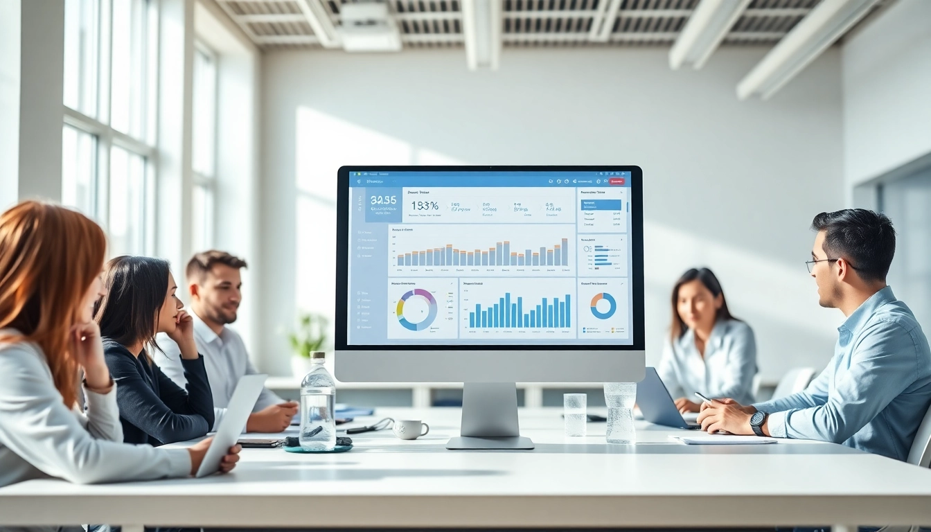 Explore a SaaS dashboard interface in a modern office during team collaboration.