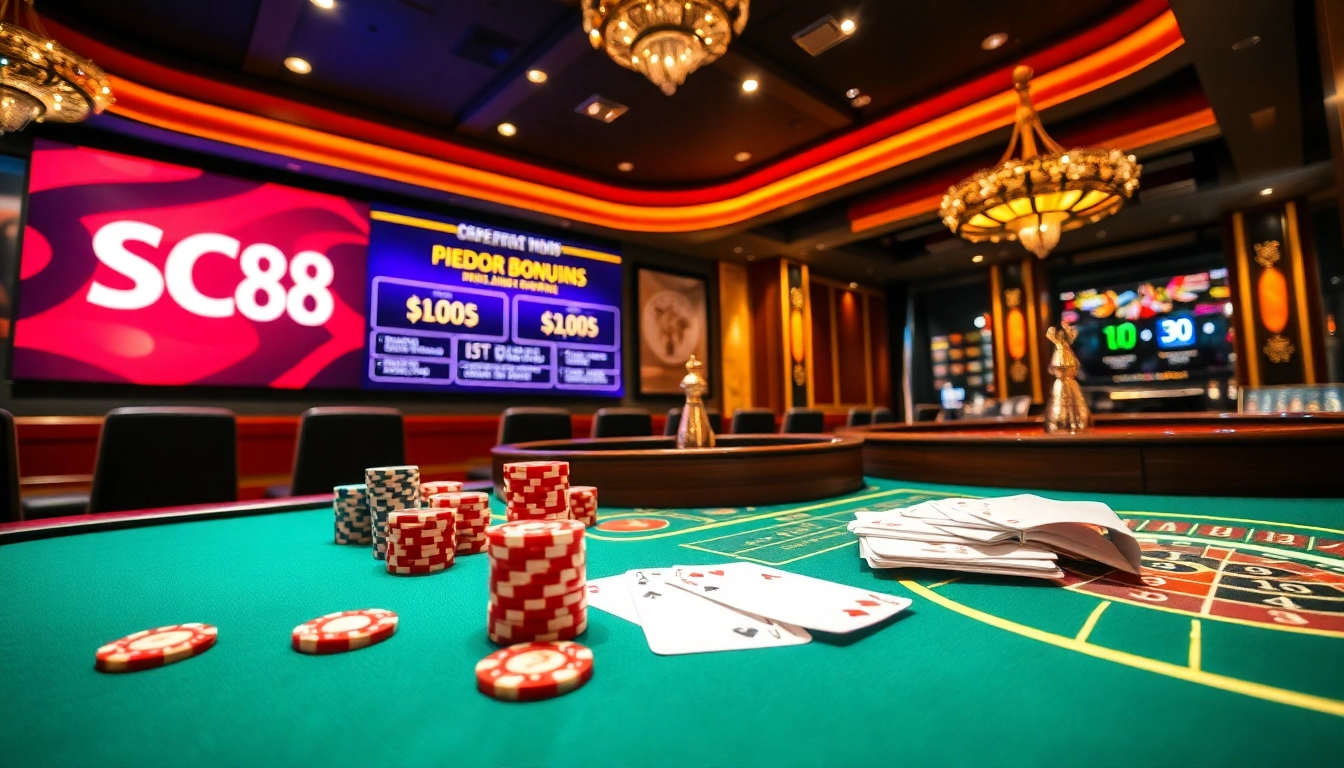Engage with SC88 promotions at an inviting casino table filled with cards and chips.