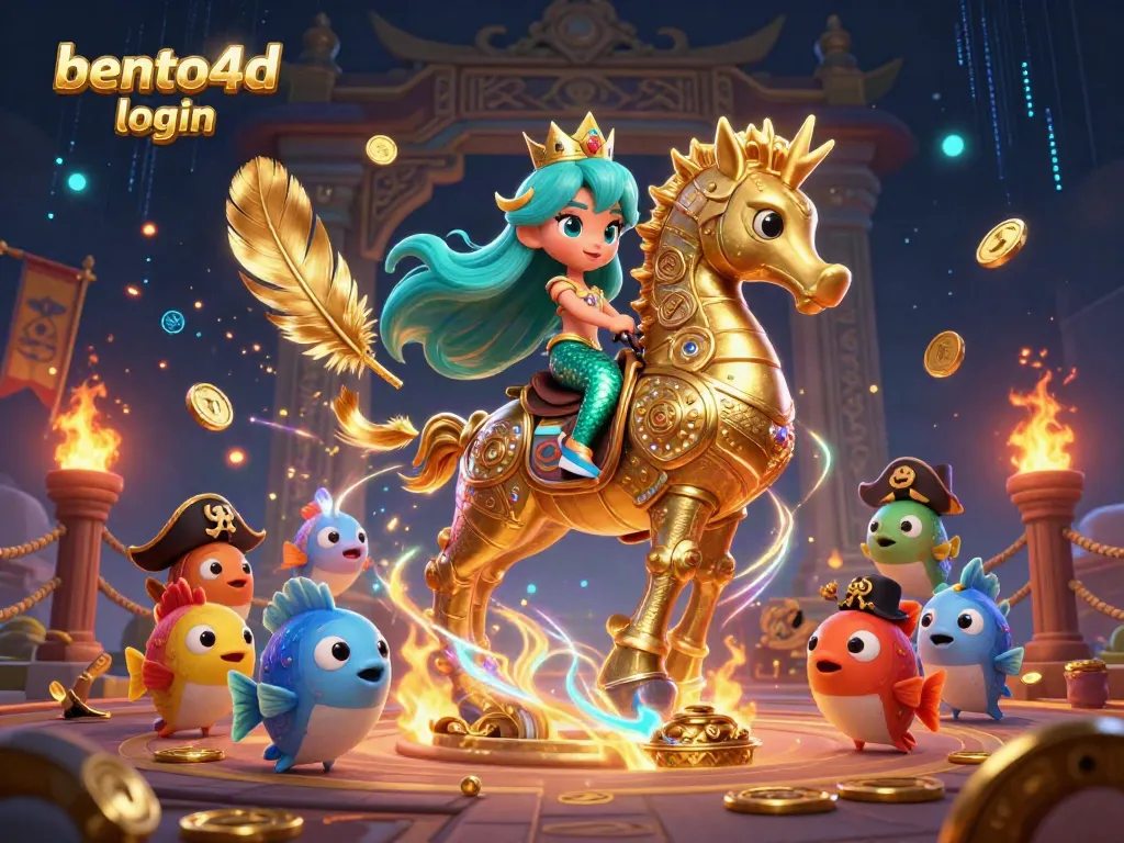 Join the action with bento4d login in an enchanting casino world featuring a mermaid riding a seahorse.