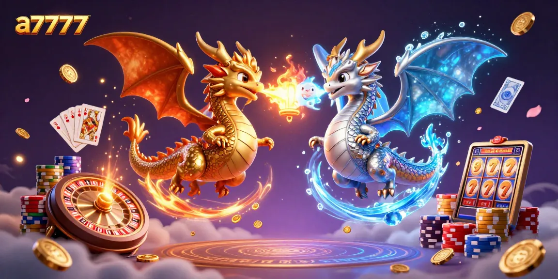 Experience thrilling casino action with a7777 and cartoon dragons in an epic battle of fire and ice.