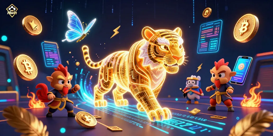 Experience thrilling cockfighting action with 78win's neon golden tiger in a vibrant casino scene.