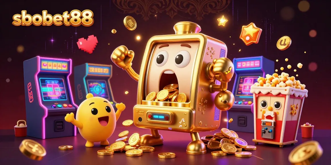 Mesin slot sbobet88 memutar jackpot sambil meluap koin dalam suasana kasino yang meriah.