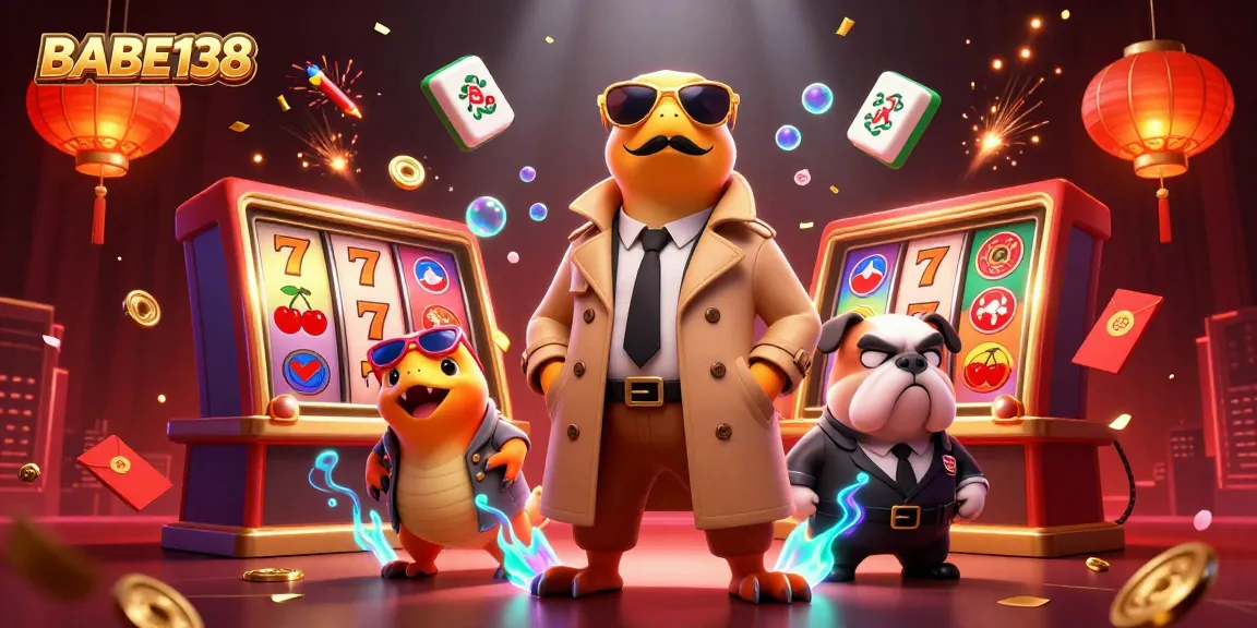 Melihat BABE138 dengan slot reel berkilau dan karakter lucu di kasino