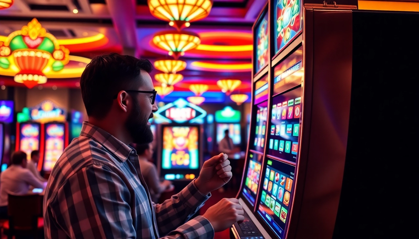 Putaran slot yang mengasyikkan dan penuh warna di Casino dengan pemain yang bersemangat.