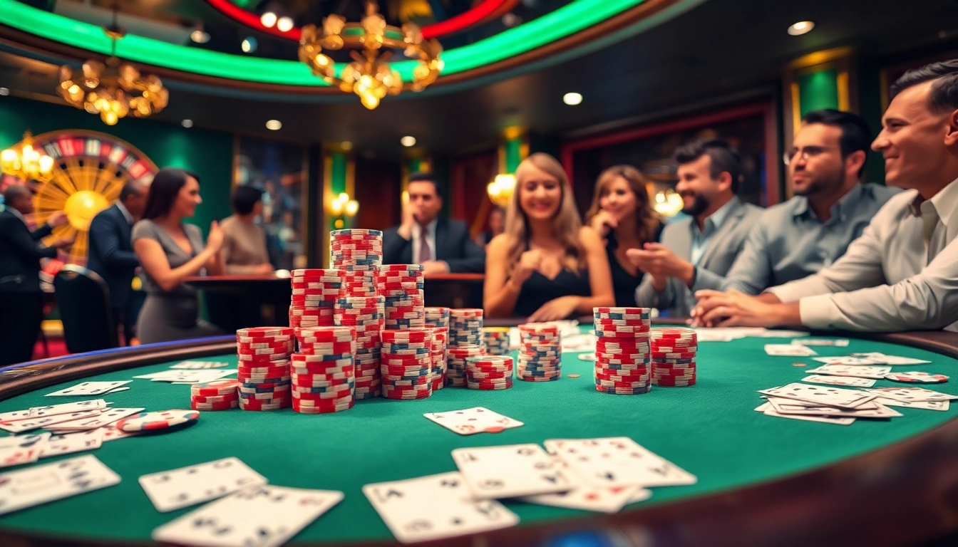 A thrilling poker game scene at a casino table with high stakes from https://tg88.sale/ showcasing excitement and strategy.