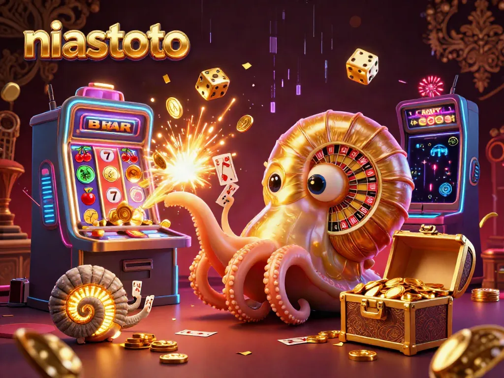 Genggam jackpot dengan niastoto di mesin slot anime nautilus yang bersinar dengan kartu dan simbol keberuntungan.