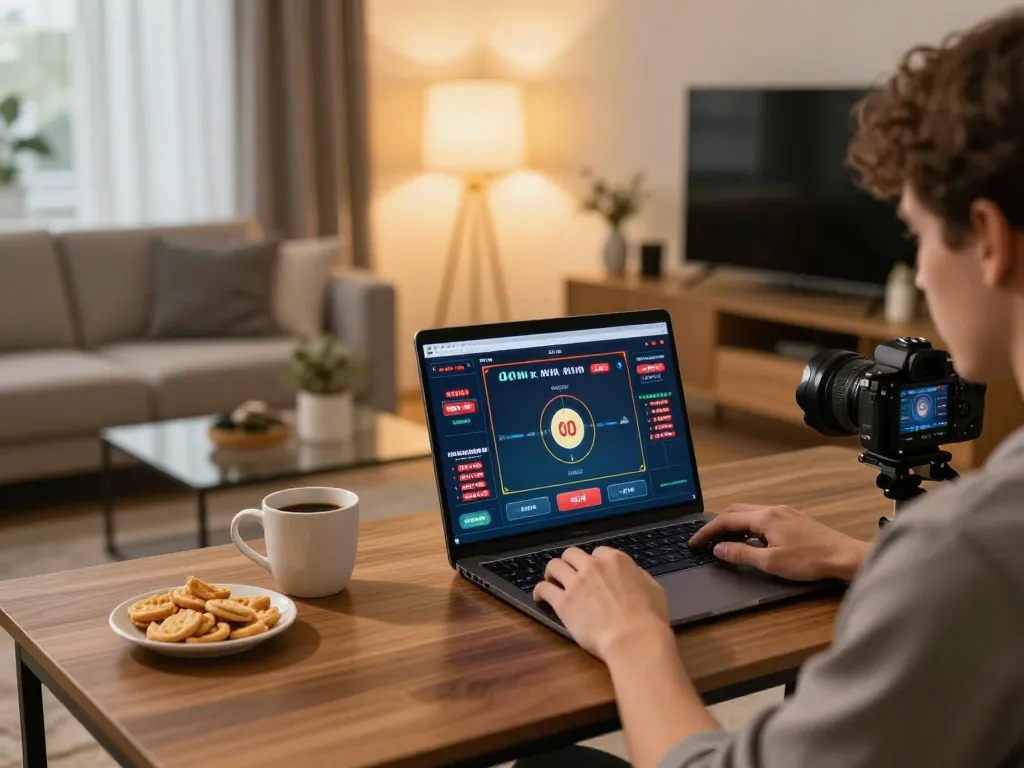 Engaging in lô đề online gaming with focused strategy in a stylish home environment.