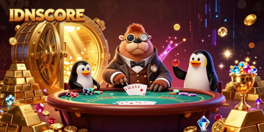 Experience IDNSCORE excitement at an underwater poker table with vibrant casino elements.