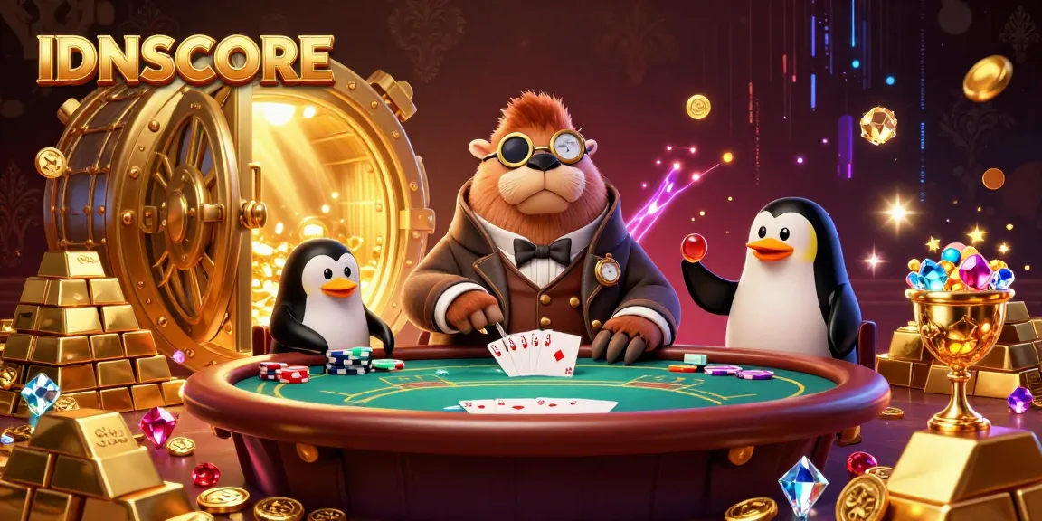 Experience IDNSCORE excitement at an underwater poker table with vibrant casino elements.