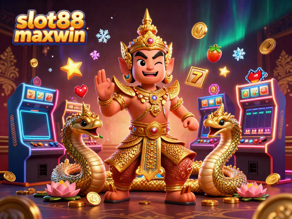 Experience thrilling slots with slot88 maxwin in a vibrant casino-themed digital art scene.
