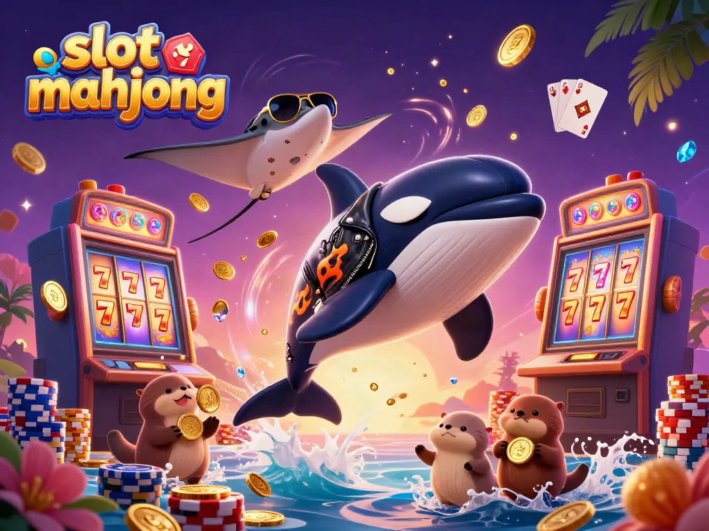 Gambarkan slot mahjong dengan orca keren, stingray, dan berang-berang berpetualang di lautan harta.