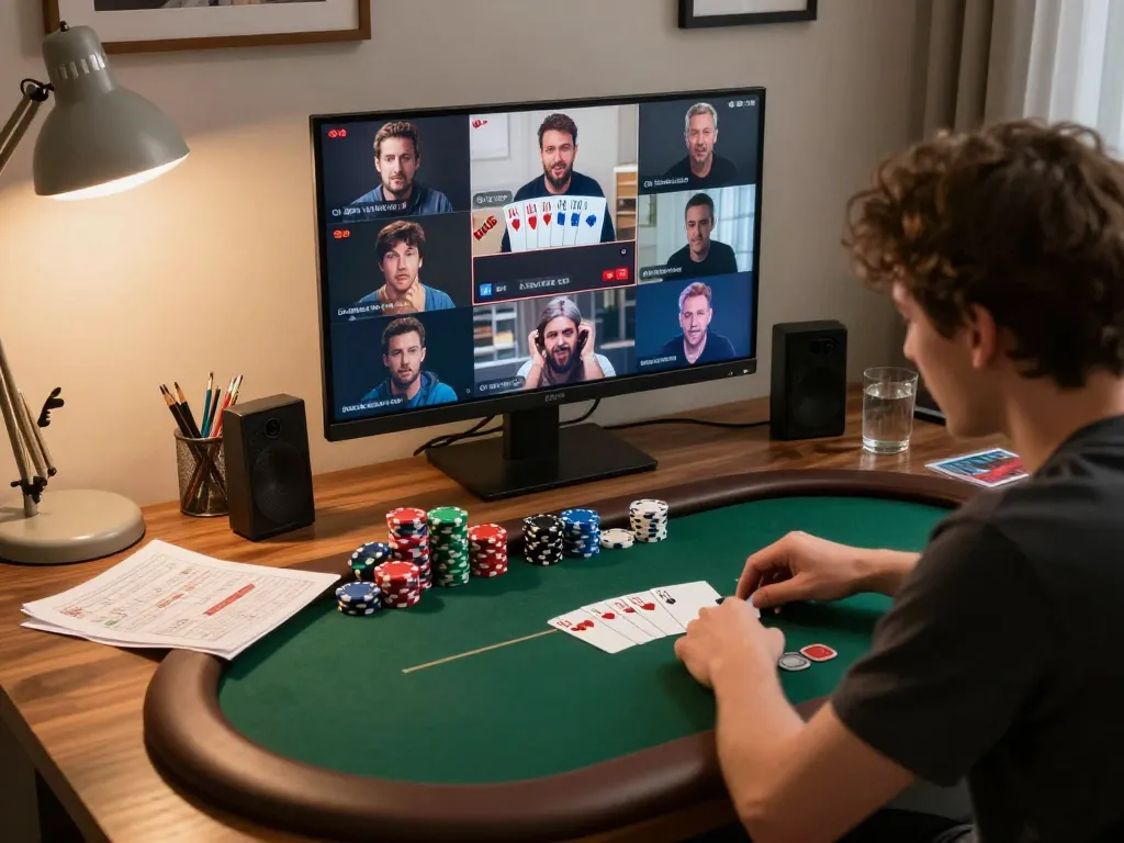 KADAL778 users enjoying an online poker game, showcasing player avatars and gameplay excitement at home.