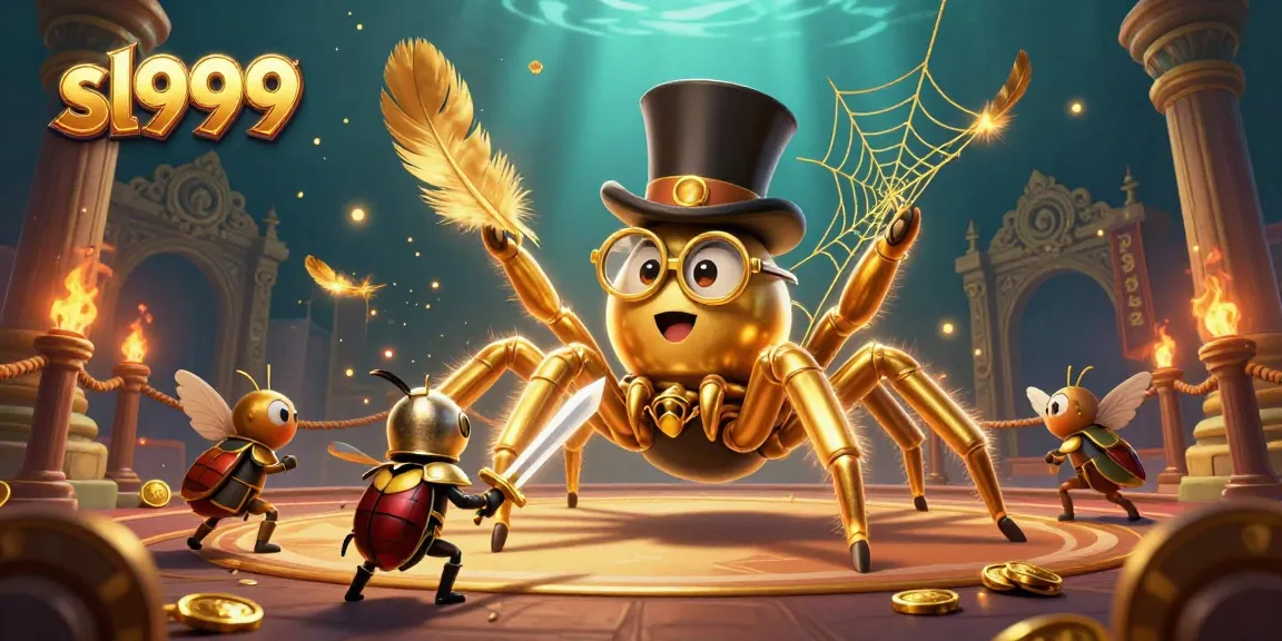 Engage in thrilling gameplay with sl999, a vibrant scene featuring a golden tarantula and a beetle knight.