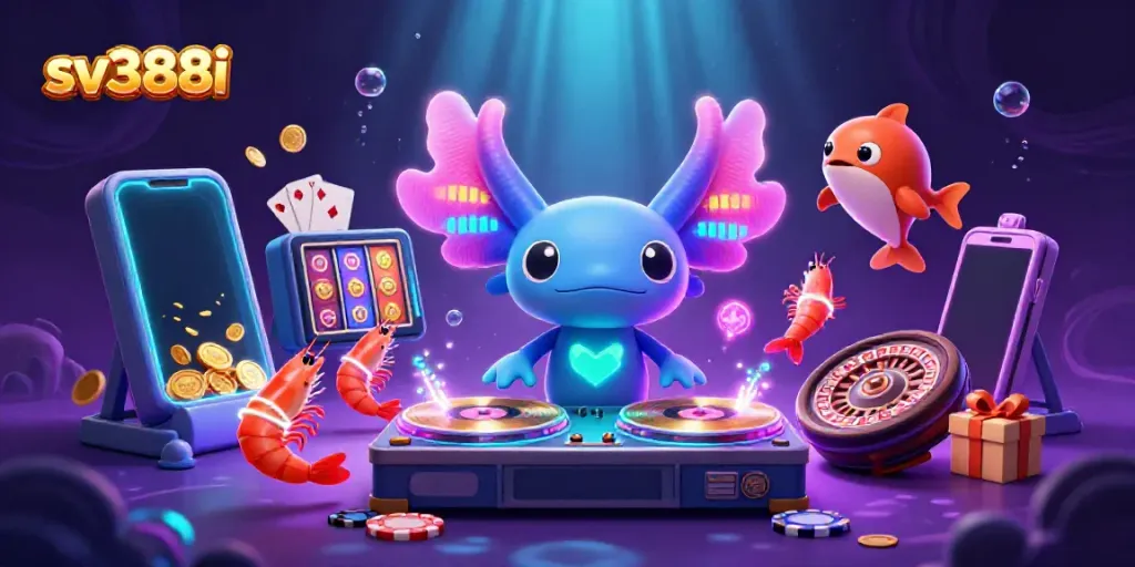 Spin the reels with sv388i's vibrant underwater casino scene showcasing exciting games and characters.