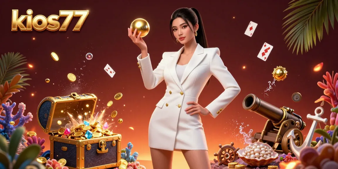 Engage with kios77’s stunning 3D casino experience featuring a confident woman holding a roulette ball amidst rich visuals.
