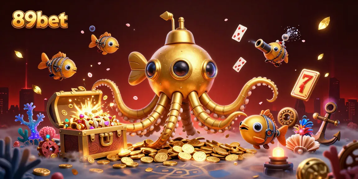 Bet on 89bet with excitement, featuring a golden kraken and colorful casino elements.