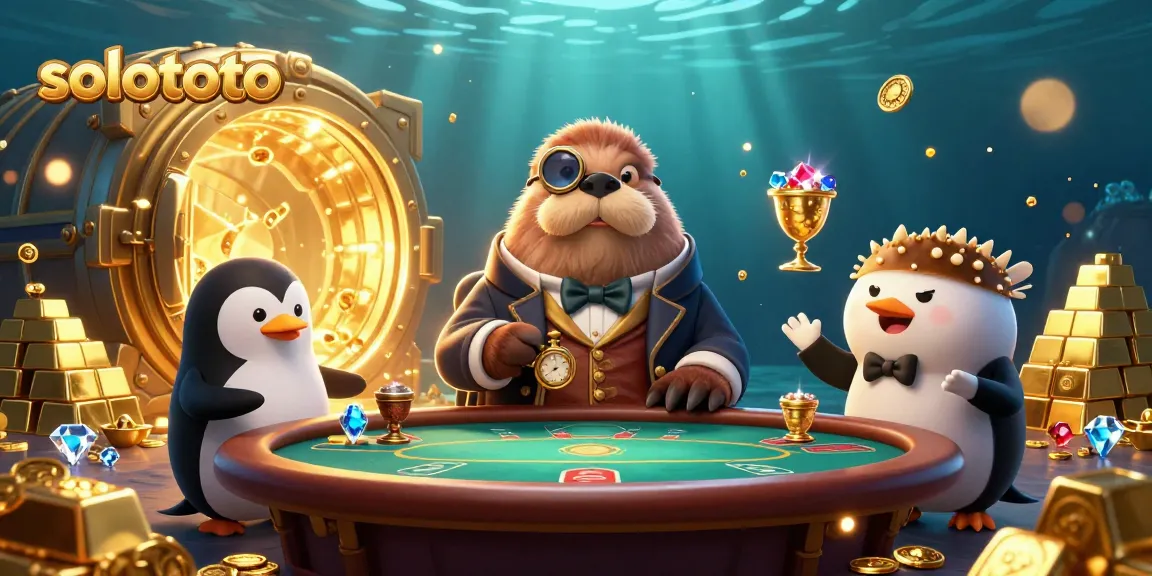 Menghadiri permainan poker mengasyikkan di solototo dengan walrus bergaya dan dealer penguin.