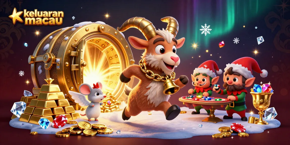 Keluaran macau memperlihatkan kasino dengan karakter unik seperti Krampus dan mouse, di tengah harta karun berkilau.