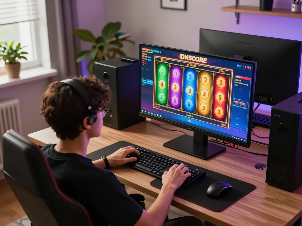 IDNSCORE player engages in an immersive online slot game experience with dynamic graphics