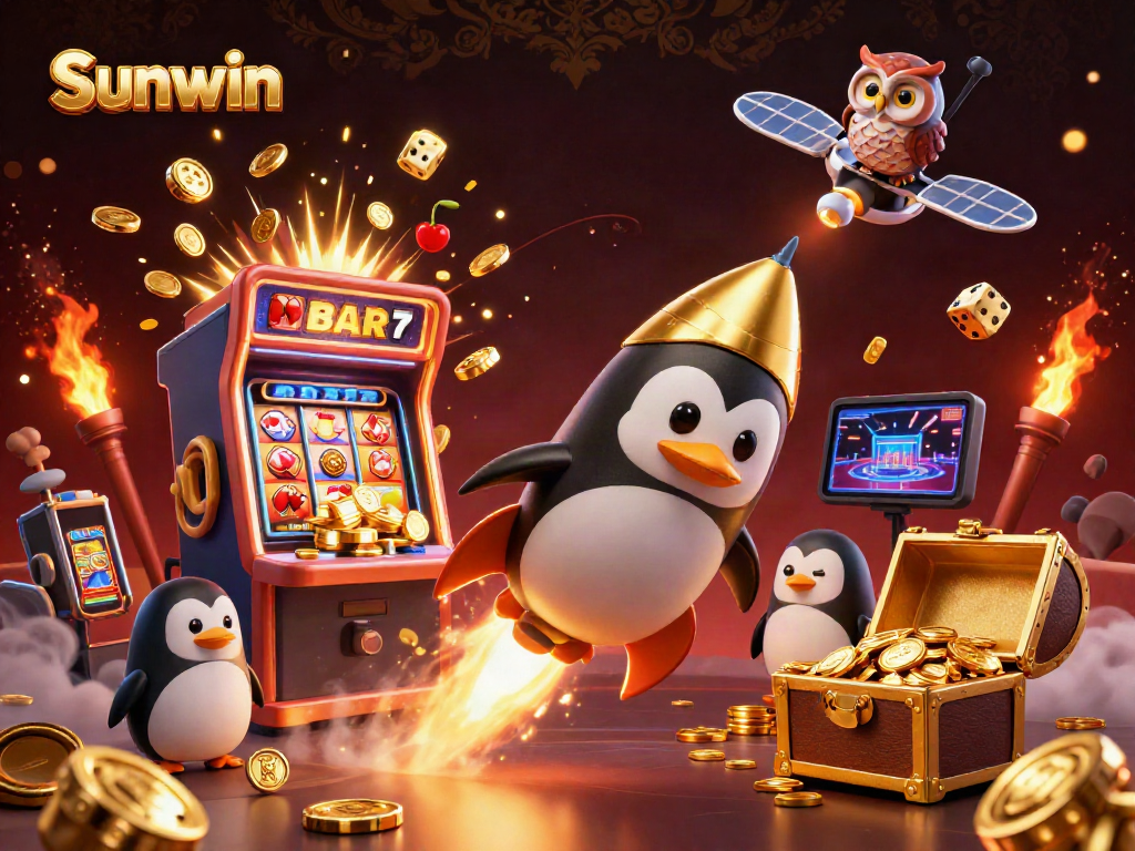 Experience the excitement of Sunwin with dynamic casino action featuring a golden penguin and jackpots.