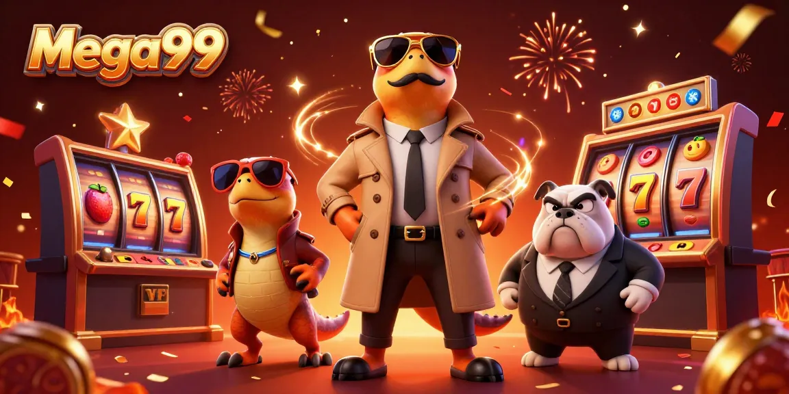 Experience the thrilling mega99 slots with raptors in a trench coat entering a VIP casino.