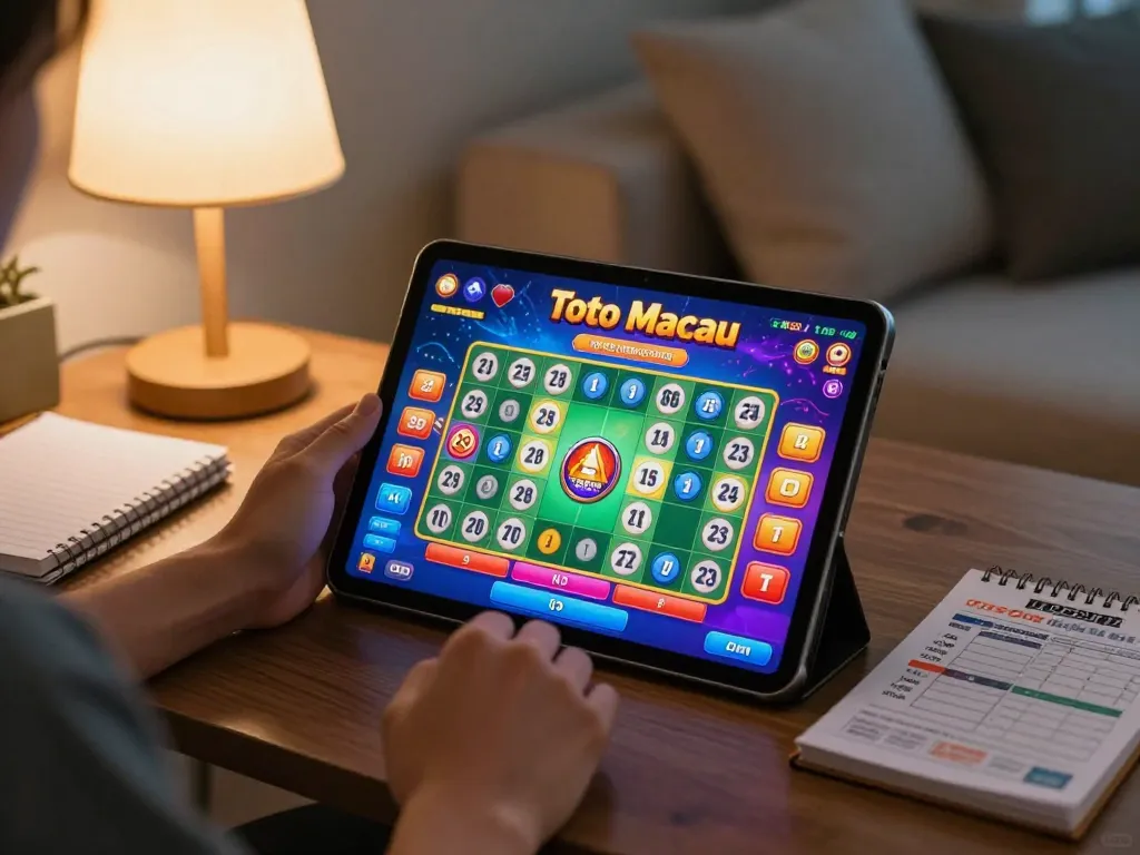 Engaging in exciting Toto Macau online game on tablet with cozy ambiance.