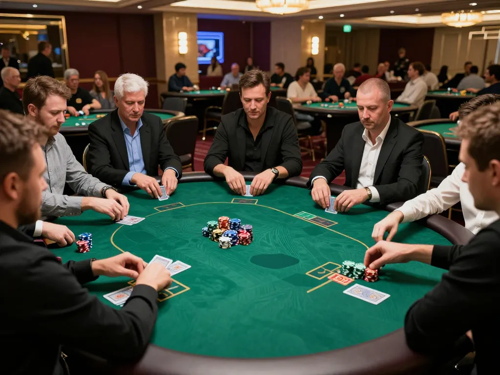 Engaged players enjoying a thrilling poker game at a luxurious casino with 98win98.