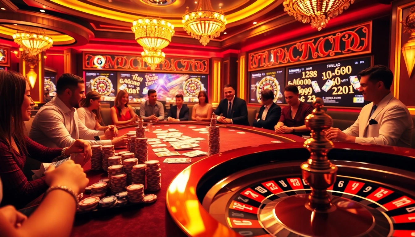 Engage in the thrilling casino experience at https://8kbetbh.com/ with players celebrating big wins at a vibrant poker table.