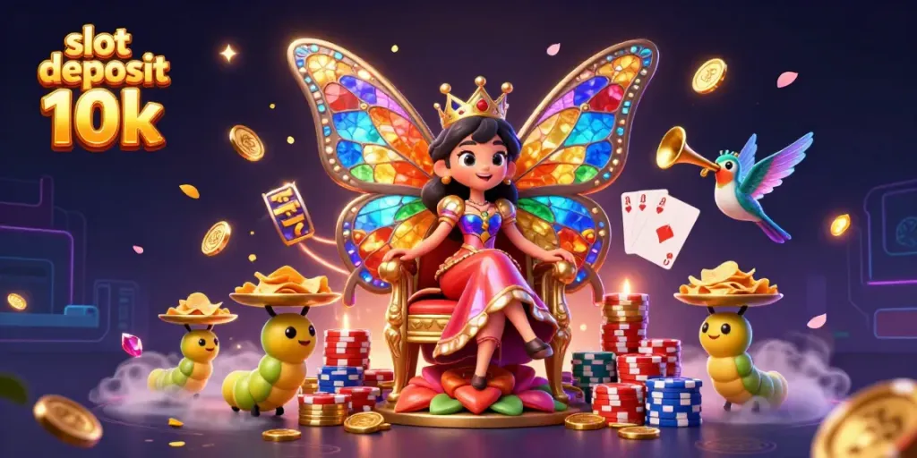 Menang besar dengan slot deposit 10k di dunia kasino online, menyaksikan ratu kupu-kupu dan penjaga chip emas.