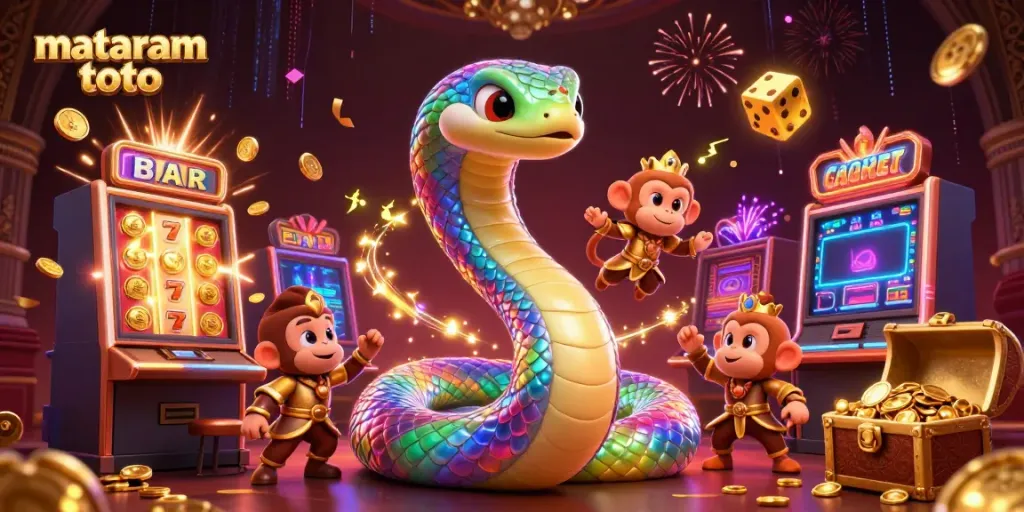 Experience thrilling gaming at mataram toto with vibrant 3D visuals of a jackpot slot scene.