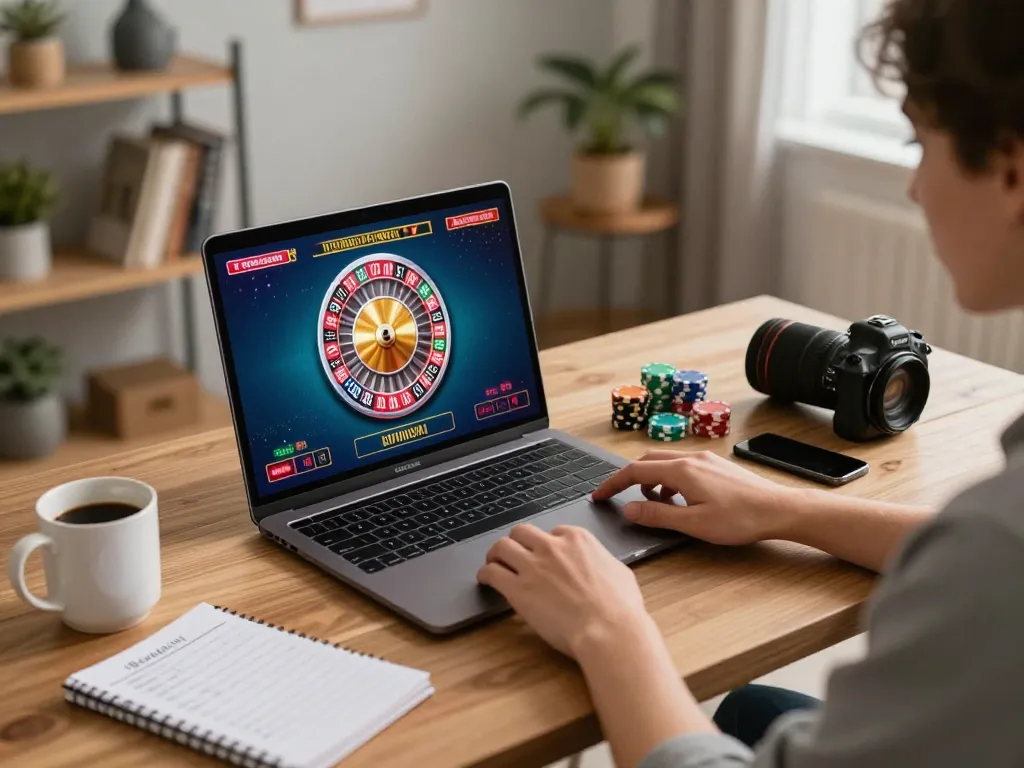 Experience live online gaming with jangkar55, showcasing an engaging roulette game on a laptop.