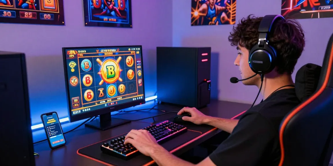 Exciting toto slot gameplay experience with colorful graphics and gaming accessories.