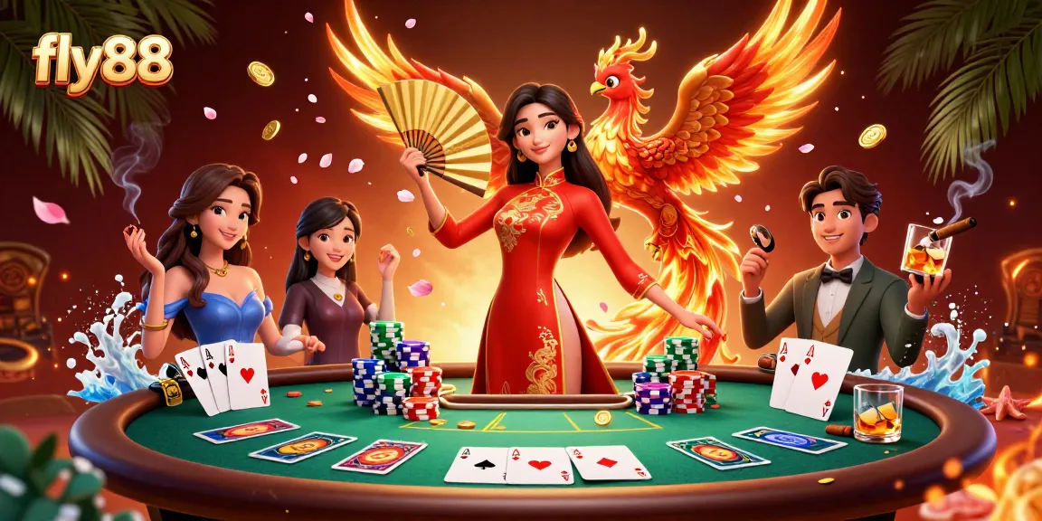 Engage in thrilling gaming at fly88 with a vibrant casino scene featuring exciting elements.
