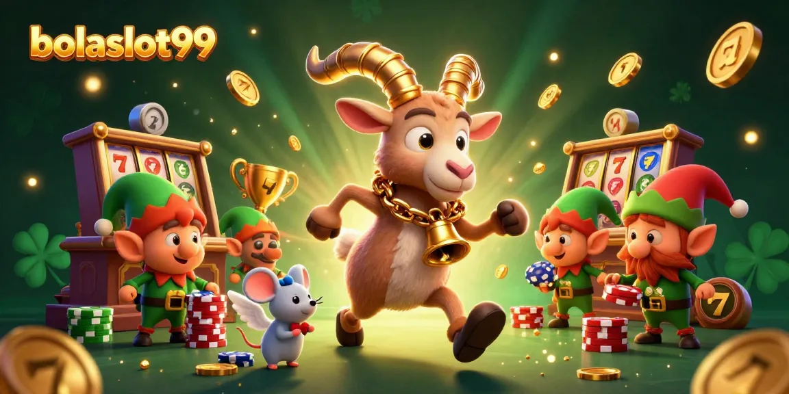 Bolaslot99 showcases a thrilling casino scene with Krampus, an angel mouse, and elf gremlins.