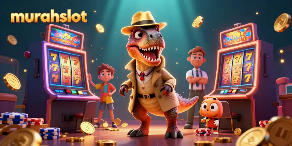 Engage with the vibrant world of murahslot featuring animated characters at a slot machine.