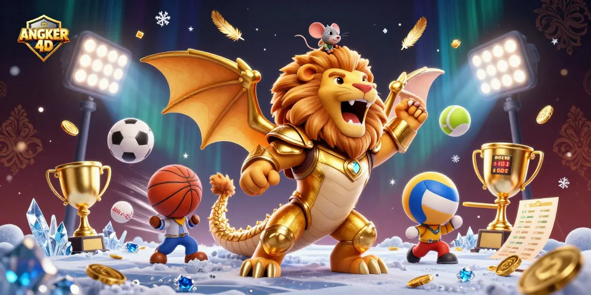 Play and win with ANGKER 4D in a dynamic 3D casino scene filled with excitement and visual elements.