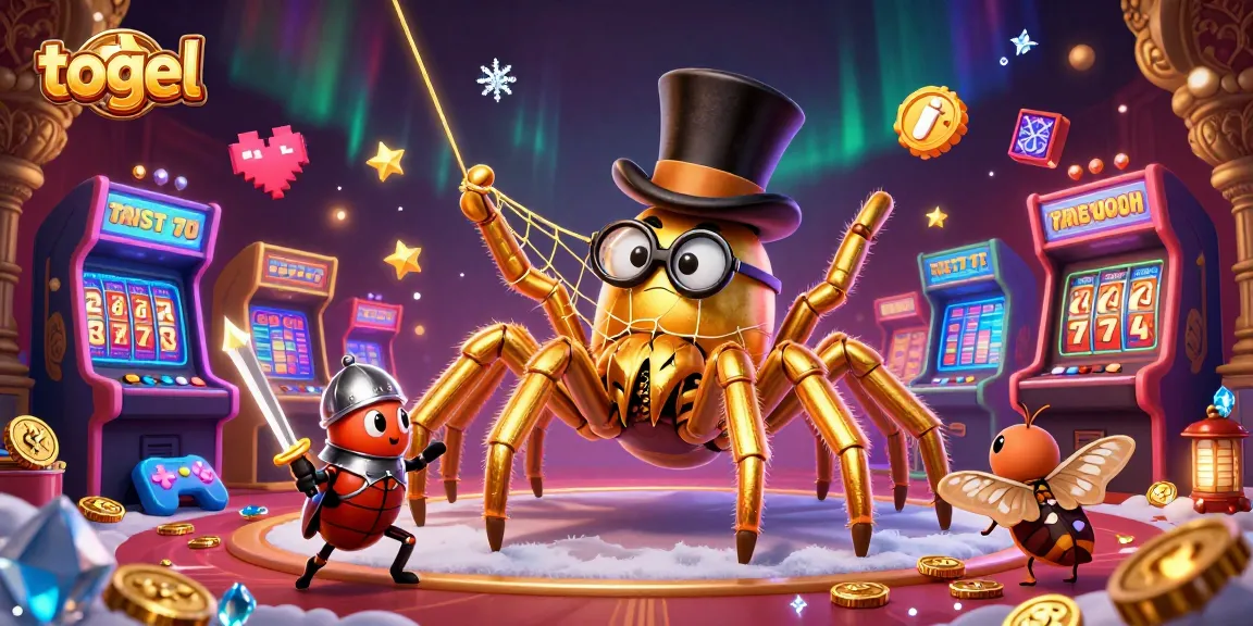 Menangkan togel dengan ilustrasi kasino yang menampilkan laba-laba emas bertopi dan kesatria belalang.