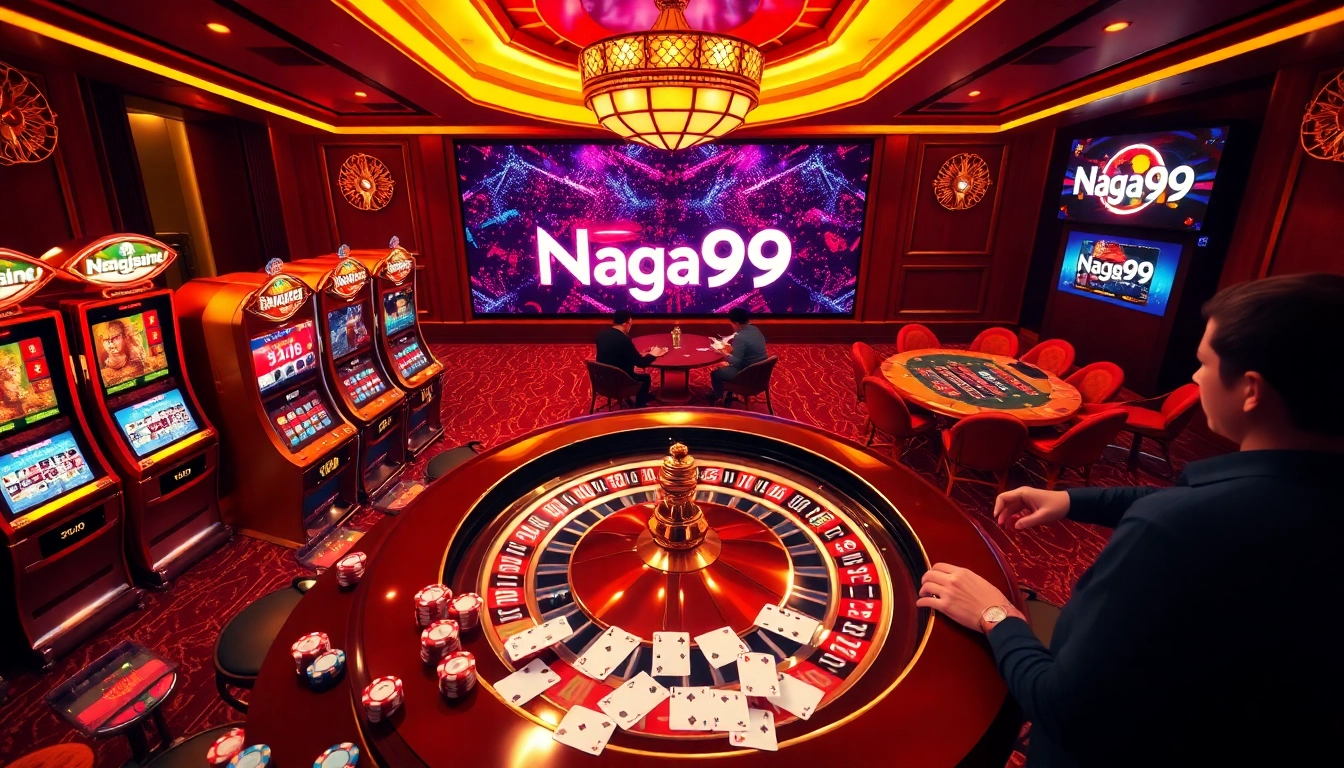 Naga99 players celebrating a big win at the online casino with vibrant slot machines and exciting gameplay.
