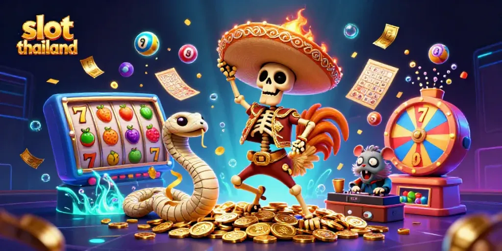 Slot Thailand menghadirkan keseruan permainan dengan karakter skeleton mariachi dan elemen slot yang meriah.