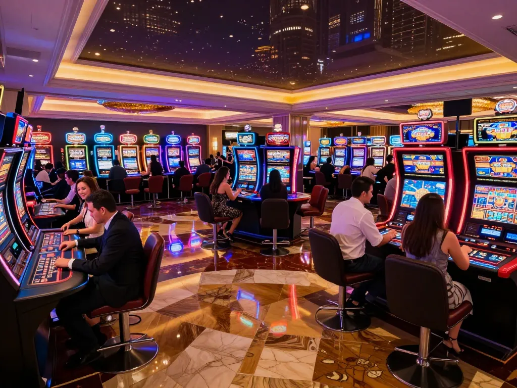 Engaging scene of players enjoying their time at gtatogel casino, showcasing vibrant gaming atmosphere and exciting wins.