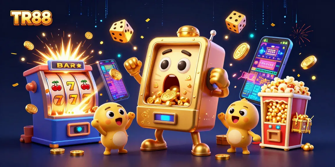 Win big with TR88 as the animated golden slot machine celebrates a thrilling jackpot!