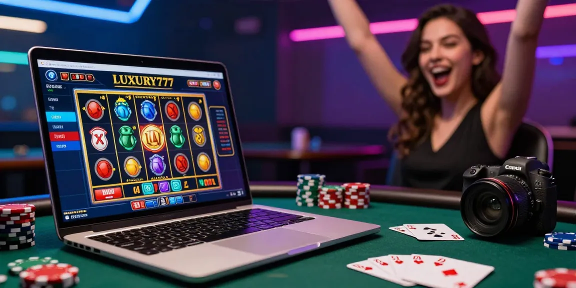 Antusiasme pada LUXURY777 tampak saat wanita merayakan kemenangan dalam judi online.