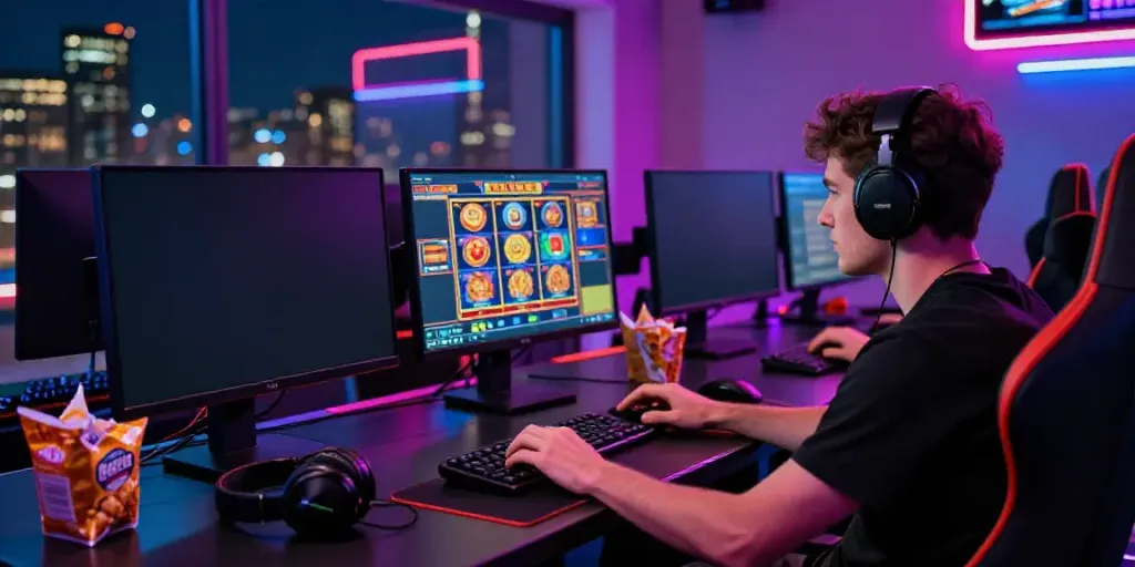 Slot gacor - Pemain terlibat dalam pengalaman bermain slot online dengan grafis warna-warni.