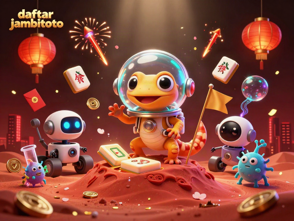 Experience daftar jambitoto with a dynamic Martian gecko character discovering a golden casino.