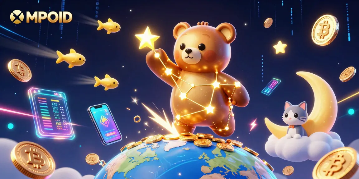 MPOID delivers thrilling online gaming experiences, featuring colorful digital characters and vibrant cosmic elements.