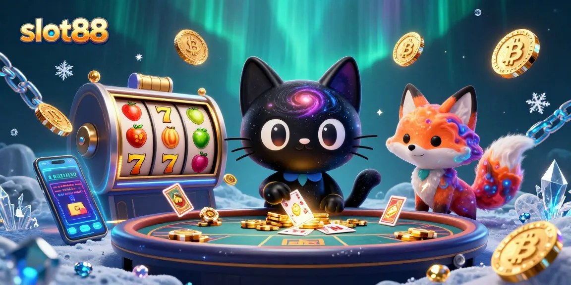 Permainan judi slot88 yang menarik, dengan simbol keberuntungan dan jackpot berkilau di latar belakang.