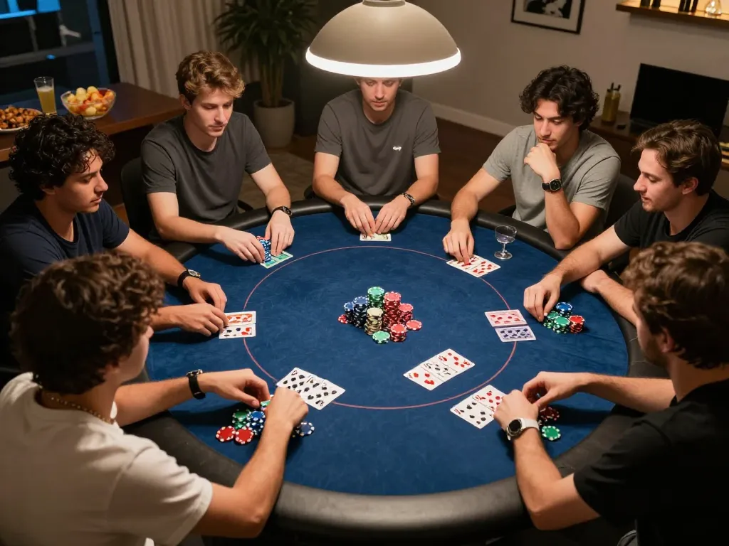 DASI4D link alternatif menunjukkan pemain yang terlibat dalam permainan poker santai, menampilkan strategi dan interaksi sosial.