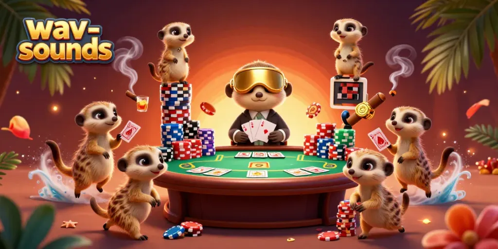 Menghasilkan suara wav-sounds dengan kolonisasi meerkat yang menjalankan operasi kasino dalam ilustrasi 3D yang kaya detail.