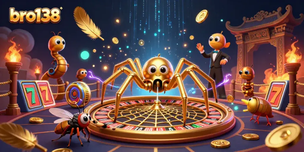 Engage in thrilling gambling at bro138 with the golden spider roulette scene, high-stakes gameplay.